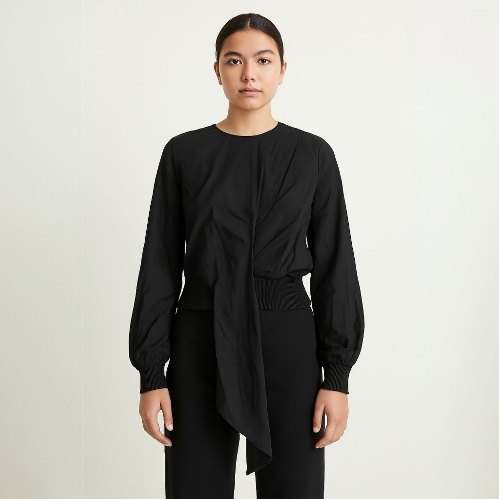 & Other Stories Black Avant Garde Draped Long Sleeve Blouse Size 2